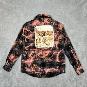 Angry Minnow Vintage Bleached Flannel Shirt Black Pink Plaid Back Patch Small